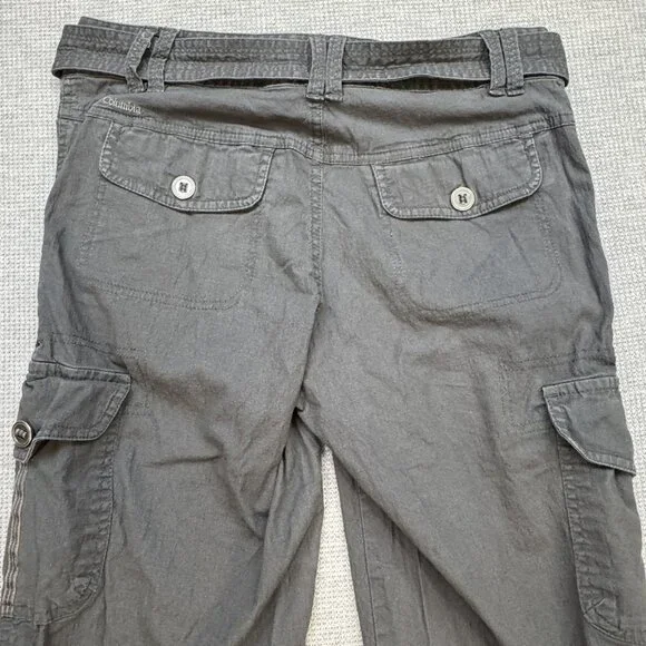 Columbia Womens Gray Cargo Capri Pants Size 4 Pockets Belted Double Button Waist - Picture 6 of 15